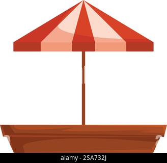 Rot-weiß gestreifter Sonnenschirm auf einer hölzernen Arbeitsplatte. Rot-weiß gestreifter Sonnenschirm mit Holzarbeitsfläche Stock Vektor