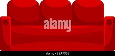 Rote, komfortable Couch mit Kissen, die zum Sitzen und Entspannen nach einem harten Tag einladen. Rote bequeme Couch lädt zum Sitzen und Entspannen ein Stock Vektor