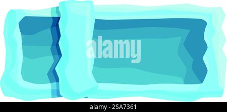 Blauer Eisknopf im Cartoon-Stil für die Spieloberfläche, der eine Aktion zeigt. Blauer Eisknopf für Spielschnittstelle mit heruntergedrückter Schneedecke Stock Vektor