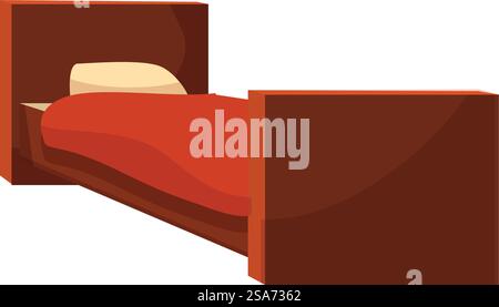 Einfaches Einzelbett aus Holz mit roter Decke und Kissen ist ideal für die Darstellung von Themen der Ruhe und Entspannung. Einzelbett aus Holz mit roter Decke und Kissen zum Ausruhen Stock Vektor