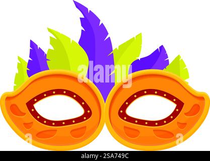 Die orangefarbene Karnevalsmaske mit Federn ist perfekt zum Feiern von mardi Gras. Orangefarbene Karnevalsmaske mit Federn zur Feier des mardi Gras Stock Vektor
