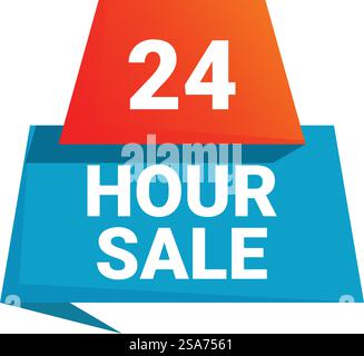 Blaues und rotes Banner, das einen 24-Stunden-Verkauf ankündigt. 24-Stunden-Werbebanner zur Ankündigung des Sonderangebots Stock Vektor