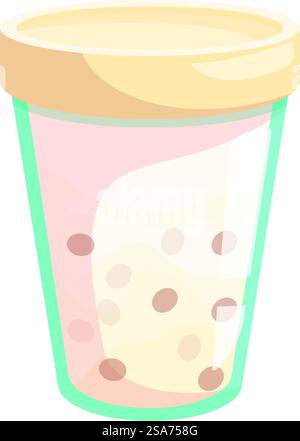 Cremiger Sprudeltee mit Tapiokaparlen ist erfrischend an einem warmen Tag. Bubble Tea mit boba-Perlen in wiederverwendbarer Tasse Stock Vektor