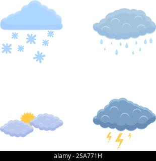 Wetterwechsel-Symbole setzen Cartoonvektor. Wolke mit Regen, Gewitter und Schnee. Meteorologie, Wetterbedingungen. Wetterwechsel-Symbole setzen Cartoonvektor. Wolke mit Regen Gewitter und Schnee Stock Vektor