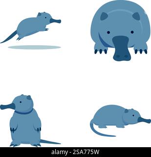 Desman Tiersymbole setzen Cartoonvektor. Säugetier aus der Familie der Maulwurf. Wildtiere. Desman Tiersymbole setzen Cartoonvektor. Säugetier aus der Familie der Maulwurf Stock Vektor