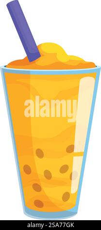 Erfrischender Bubble Tee in einem hohen Glas mit Tapiokaparren und Strohhalm, perfekt für einen heißen Sommertag. Ein Glas Sprudeltee mit Tapioka-Perlen und einem Strohhalm wartet darauf, genossen zu werden Stock Vektor