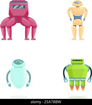 Verschiedene Roboter-Symbole setzen den Cartoon-Vektor. Moderner elektronischer Roboter. Künstliche Intelligenz. Verschiedene Roboter-Symbole setzen den Cartoon-Vektor. Moderner elektronischer Roboter Stock Vektor