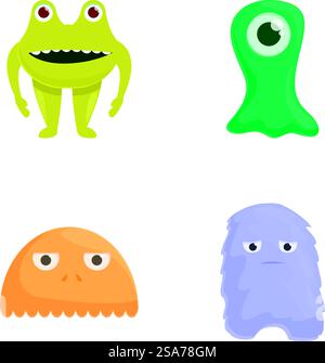 Bunte Alien-Ikonen setzen Cartoon-Vektor. Lustige Weltraum-Alien oder Monster. Zeichentrickfigur. Bunte Alien-Ikonen setzen Cartoon-Vektor. Lustige Weltraum-Alien oder Monster Stock Vektor
