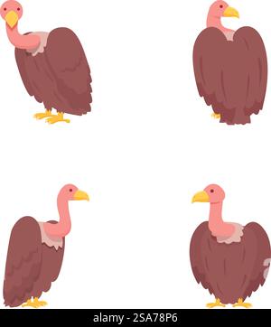 Condor Vogel Icons setzen Cartoon Vektor. Großer Greifvogel. Wilde Natur. Condor Vogel Icons setzen Cartoon Vektor. Großer Greifvogel Stock Vektor