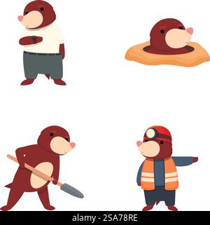 Maulwurf-Charaktersymbole setzen Cartoon-Vektor. Niedlicher Karikaturmole. Lustiges Tier. Maulwurf-Charaktersymbole setzen Cartoon-Vektor. Niedlicher Karikaturmole Stock Vektor