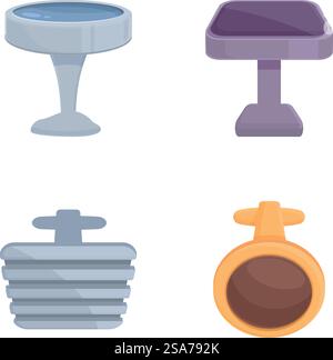 Sammlung von Vektormöbelsymbolen in flachem Design, einschließlich Tischplatte und Korb. Set von Zeichentrickmöbelsymbolen Stock Vektor