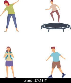 Sammlung illustrierter Charaktere, die verschiedene Freizeitaktivitäten ausführen. Verschiedene Personen, die unterschiedliche Aktivitäten ausüben Stock Vektor