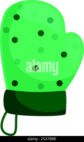 Grüner Ofenhandschuh mit Polka Dots, die an einem Haken hängen, isoliert auf weißem Hintergrund. Grüner Ofenhandschuh mit Polka Dots, die am Haken hängen Stock Vektor