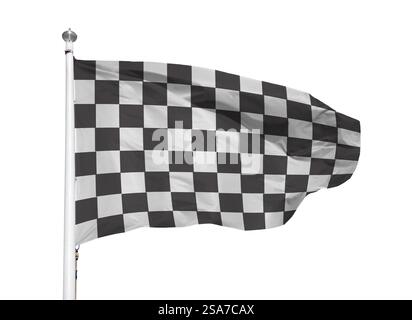 Schwarz-weiße Flagge mit Race-Karo oder Karo mit Metallstab isoliertem Hintergrund. Symbol für motorsport und motorradsport Stockfoto