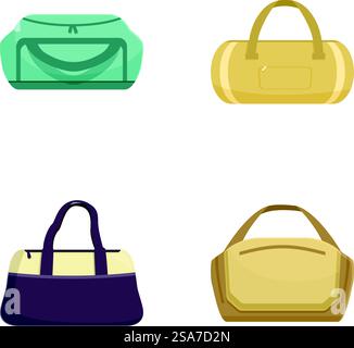 Set aus vier verschiedenen Arten von trendigen Handtaschen in einem minimalistischen Vektor-Illustration Stil. Verschiedene stilvolle Handtaschen-Illustrationen Stock Vektor