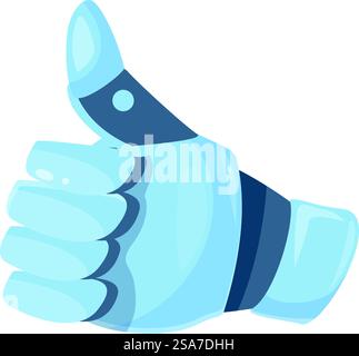 Blaue Roboterhand mit Daumen nach oben Geste, wie Übereinstimmungssymbol, moderne Technologien. Blaue Roboterhand, die Daumen nach oben zeigt, Geste „Übereinstimmung“-Symbol Stock Vektor