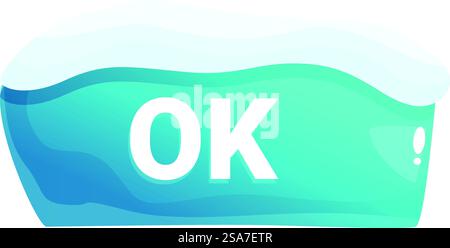 Der blaue OK-Knopf ist mit Schnee bedeckt und zeigt, dass alles in Ordnung ist. Eingefrorene OK-Taste bestätigt, dass alles in Ordnung ist Stock Vektor