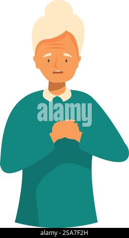 Eine ältere Frau hält sich vor Schmerzen in der Brust, ihr Gesicht ist unangenehm. Ältere Frau mit Brustschmerzen Illustration Stock Vektor