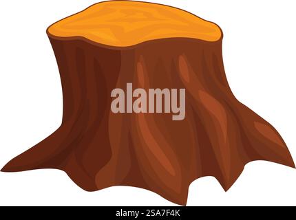 Brauner Baumstumpf mit sichtbarem Querschnitt, der Wachstumsringe zeigt. Brauner Baumstumpf mit Jahresringen auf weißem Hintergrund Stock Vektor