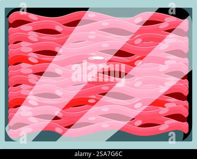 Frisch gemahlenes Rindfleisch in einem Plastikbehälter, bereit für den Verkauf in einem Supermarkt. Frisch gemahlenes Rindfleisch in Kunststoffbehältern im Supermarkt Stock Vektor