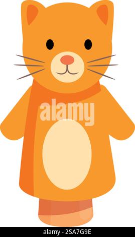 Lustige Ginger-Katze-Handpuppe mit orangefarbenem Schal, die Kinder im Theater unterhält. Ginger Katze Handpuppe mit orangefarbenem Schal für Kindertheater Stock Vektor