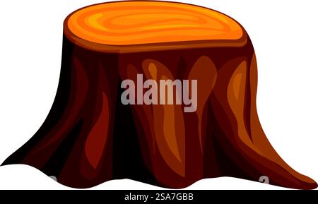 Brauner Baumstumpf mit sichtbaren orangen Wachstumsringen, isoliert auf weißem Hintergrund. Brauner Baumstumpf mit der Abbildung von Wachstumsringen Stock Vektor