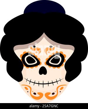 Frau mit Zucker-Schädel-Make-up feiert den Tag der Toten mit traditioneller mexikanischer Gesichtsfarbe. Frau mit catrina Make-up feiert den Tag der Toten Stock Vektor