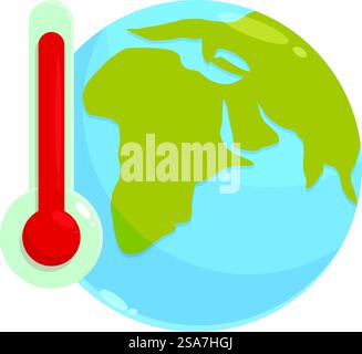 Das Thermometer zeigt eine steigende Temperatur auf dem Planeten Erde an. Thermometer zeigt die steigende Temperatur auf dem Planeten Erde an Stock Vektor
