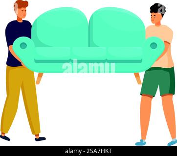 Zwei Wagen mit Sofa, Möbellieferservice. Zwei Männer mit Sofa, ziehen zu einem neuen Hauskonzept Stock Vektor