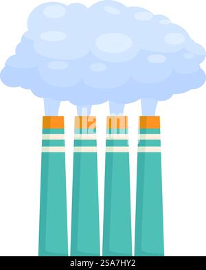 Vier Industrieschornsteine geben eine große Wolke giftigen Rauchs in die Atmosphäre ab. Die Industriefabrik verschmutzt die Umwelt mit Rauch aus Schornsteinen Stock Vektor