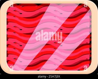 Frisch gemahlenes Rindfleisch unter Plastikfolie, bereit zum Kauf im Lebensmittelgeschäft. Frisch gemahlenes Rindfleisch in Kunststoffschalen, das im Supermarkt verkauft wird Stock Vektor