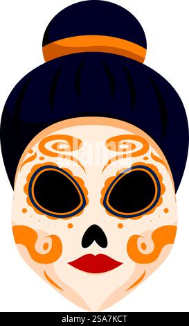 Frau mit traditionellem Calavera-Make-up, die die Dia de los muertos feiert. Frau mit Calavera-Make-up für die DIA de los muertos-Feier Stock Vektor