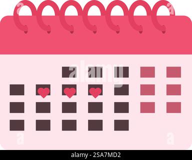 Der Kalender zeigt den Menstruationszyklus mit roten Herzen, die die Tage der Periode markieren. Kalender mit Menstruationszyklus mit roten Herzen, die Periodentage markieren Stock Vektor