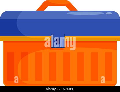 Geschlossener orangefarbener Werkzeugkasten aus Kunststoff zur Aufnahme von Instrumenten und Werkzeugen, die für die Reparatur benötigt werden. Geschlossener orangefarbener Werkzeugkasten aus Kunststoff zur Reparatur von Halteinstrumenten Stock Vektor