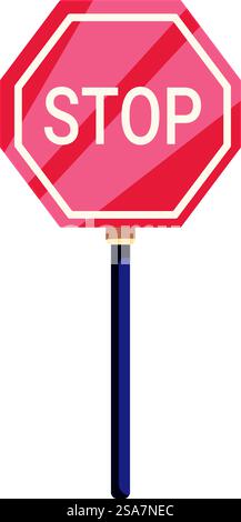 Das rote Stoppschild steht an einem Mast und signalisiert allen sich nähernden Fahrzeugen oder Fußgängern, dass sie zum Stillstand kommen. Rotes Stoppschild, das auf einem Pol steht und den Stopp anzeigt Stock Vektor