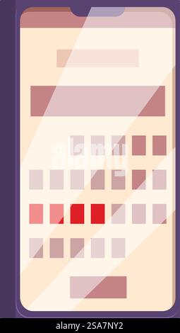 Smartphone zeigt eine Periode Tracker-App an, die die Bedeutung von menstruellen Gesundheitsbewusstsein und Technologie unterstreicht. Smartphone mit App zur Verfolgung des Menstruationszyklus für die moderne Gesundheit von Frauen Stock Vektor