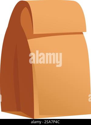 Einfacher brauner Papierbeutel aufrecht stehend mit gefalteter Oberseite. Braune Papiertüte stehend gefaltet Stock Vektor