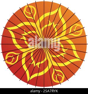 chinesischer Sonnenschirm in Rot und Gold mit Blumenmuster, das traditionelle asiatische Handwerkskunst und kulturelles Erbe repräsentiert. Traditioneller chinesischer Sonnenschirm in Rot und Gold mit Blumenmuster, das asiatische Kultur zeigt Stock Vektor