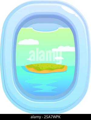 Das Flugzeugfenster zeigt eine tropische Insel vom Passagiersitz aus. Das Flugzeugfenster zeigt die tropische Insel vom Passagiersitz aus Stock Vektor