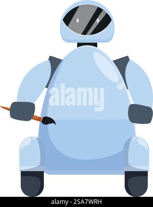 Blauer und grauer Roboter mit Pinsel, bereit für kreative Aufgaben. Freundlicher Roboter, der einen Pinsel zum Malen bereit hält Stock Vektor