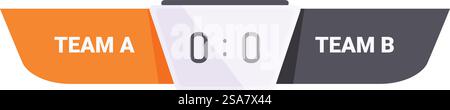 Digitale Anzeigetafel mit dem Ergebnis eines Spiels, das zwischen zwei Teams bei Null liegt. Digitale Anzeigetafel mit Null-Score für Team A und Team b Stock Vektor
