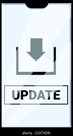Das Smartphone zeigt eine Statusleiste mit einem Download-Symbol an. Smartphone-Update mit Fortschrittsanzeige herunterladen Stock Vektor