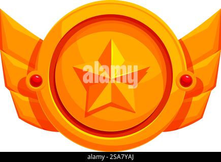 Glänzende Goldmedaille mit Flügeln, die den ersten Platz erreichen und Champion werden. Goldene Medaille mit Flügeln, die den ersten Platz repräsentieren Stock Vektor