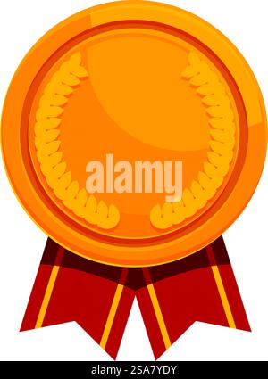 Goldene Medaille mit rotem Band, symbolisiert Erfolg und Leistung. Goldene Medaille mit rotem Band für Sieg und Erfolg Stock Vektor
