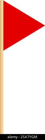 Rote Dreiecksfahne winkt im Wind auf einem Holzmast. Rote Dreiecksfahne, die auf einem Holzmast winkt Stock Vektor