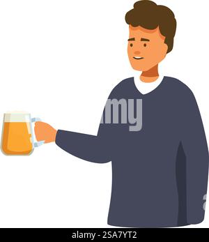 Der junge Mann hält einen Bierkrug und tobt. Junger Mann, der einen Bierkrug hält und einen Toast macht Stock Vektor