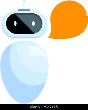 Ein niedlicher Roboter mit Antenne spricht mit einer Sprechblase, einem Konzept der künstlichen Intelligenz. Niedlicher Roboter, der mit Sprechblase spricht, Chatbot-Symbol für künstliche Intelligenz Stock Vektor