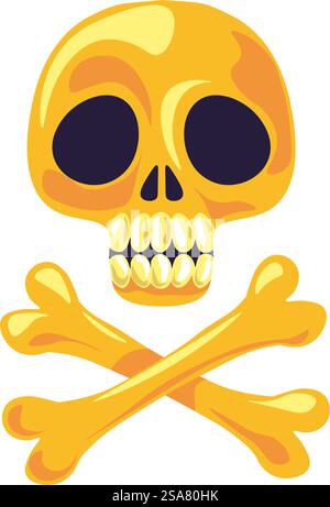 Schädel und gekreuzte Knochen, isoliertes Piratenzeichen, das vor Tod oder Gefahr warnt. Piraterie-Motiv Dekoration von Symbolen. Schatzsuche oder Meeresabenteuer oder -Reise. Vektor in abgewickelter Darstellung. Piratenzeichen, Schädel überkreuzte Knochen Tod oder Gefahr Stock Vektor