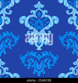 Blumenblüte mit Blättern und Blüten, Wirbeln und Locken von üppigem Laub und Laub. Paisley-Verzierung mit Blüte und Blüte. Nahtloses Muster, Hintergrundbild oder Hintergrund. Vektor in der Ebene. Blühende Blumen und Blätter, Flora Blütenvektor Stock Vektor