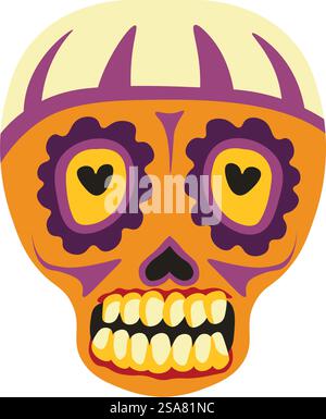 Feierlichkeiten zum Tag der Toten Elemente und Dekor, dias de los muertos. Isolierter Schädel mit Farben, Blumenschmuck und geometrischen Drucken. Mexikanische Traditionen und Kultur. Vektor in abgewickelter Form. Dias de los muertos, farbiger Schädel mit Flora Stock Vektor